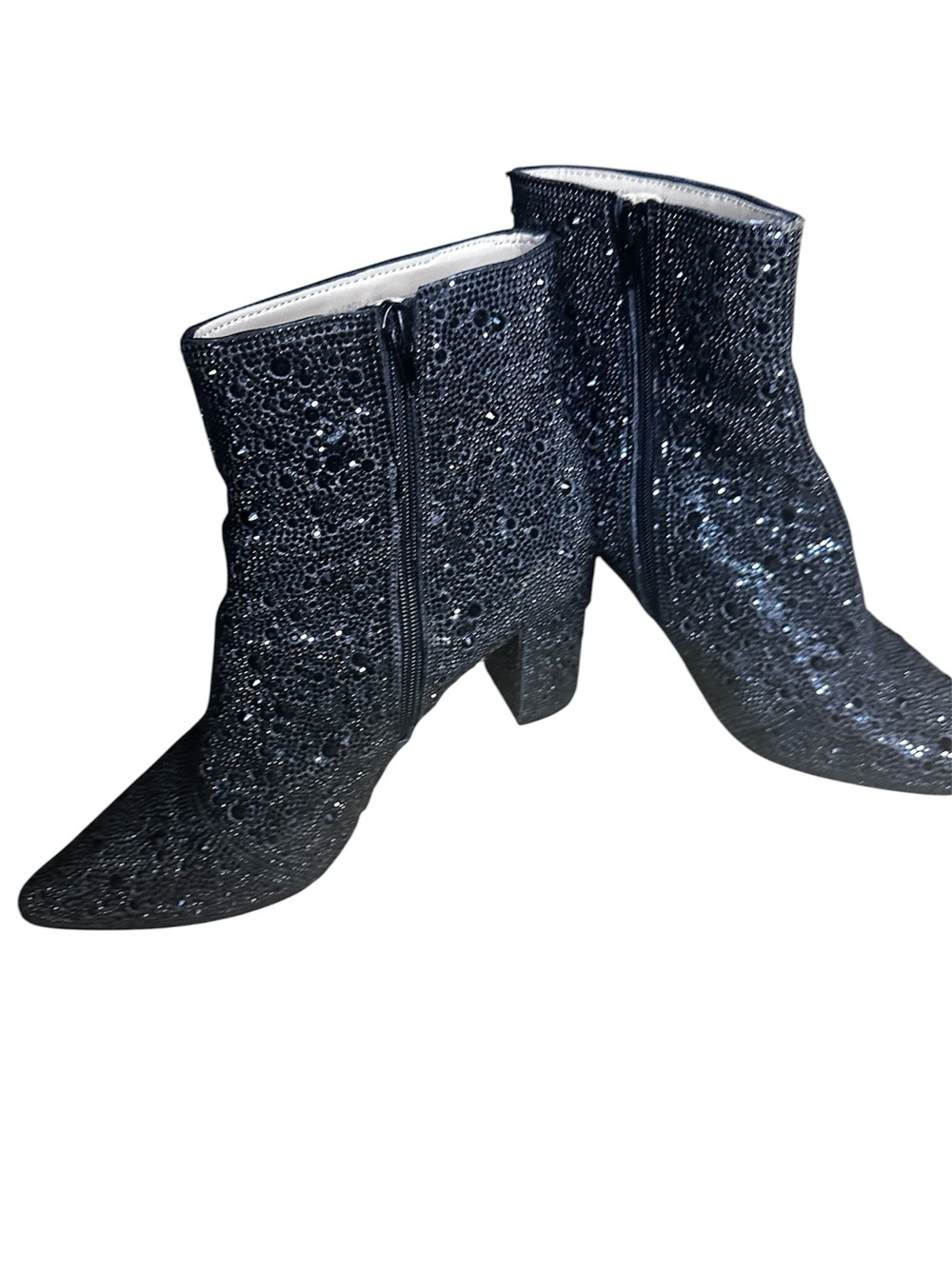 Betsey Johnson Women's Black Beaded Glitter Ankle Boots with Block Heel Size 9.5